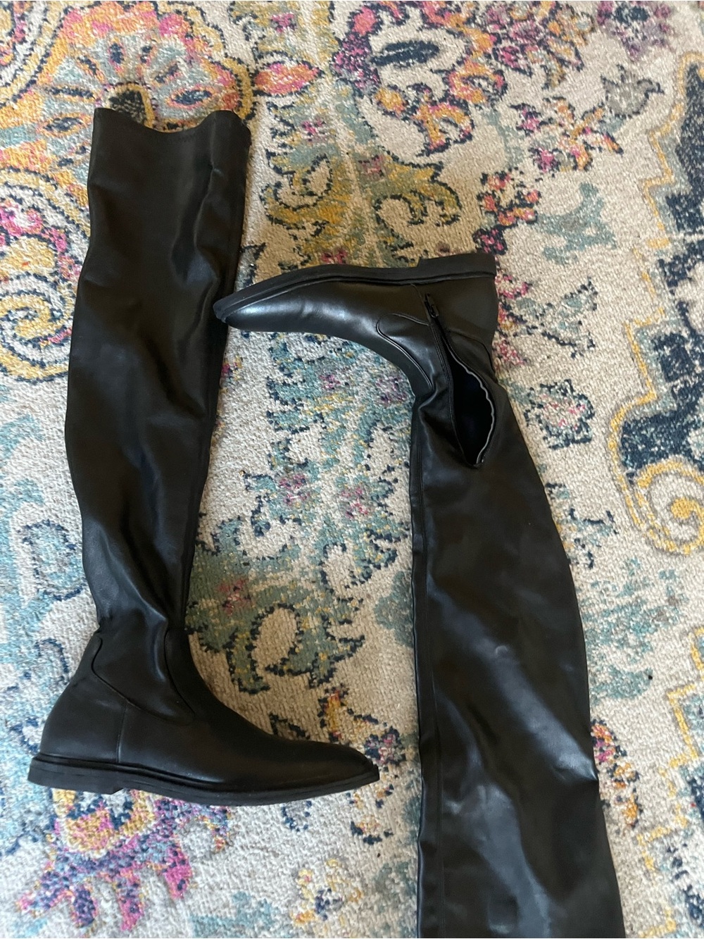 ZARA NWOT Thigh High Black Vinyl Waterproof Boots 10 - Picture 3 of 6